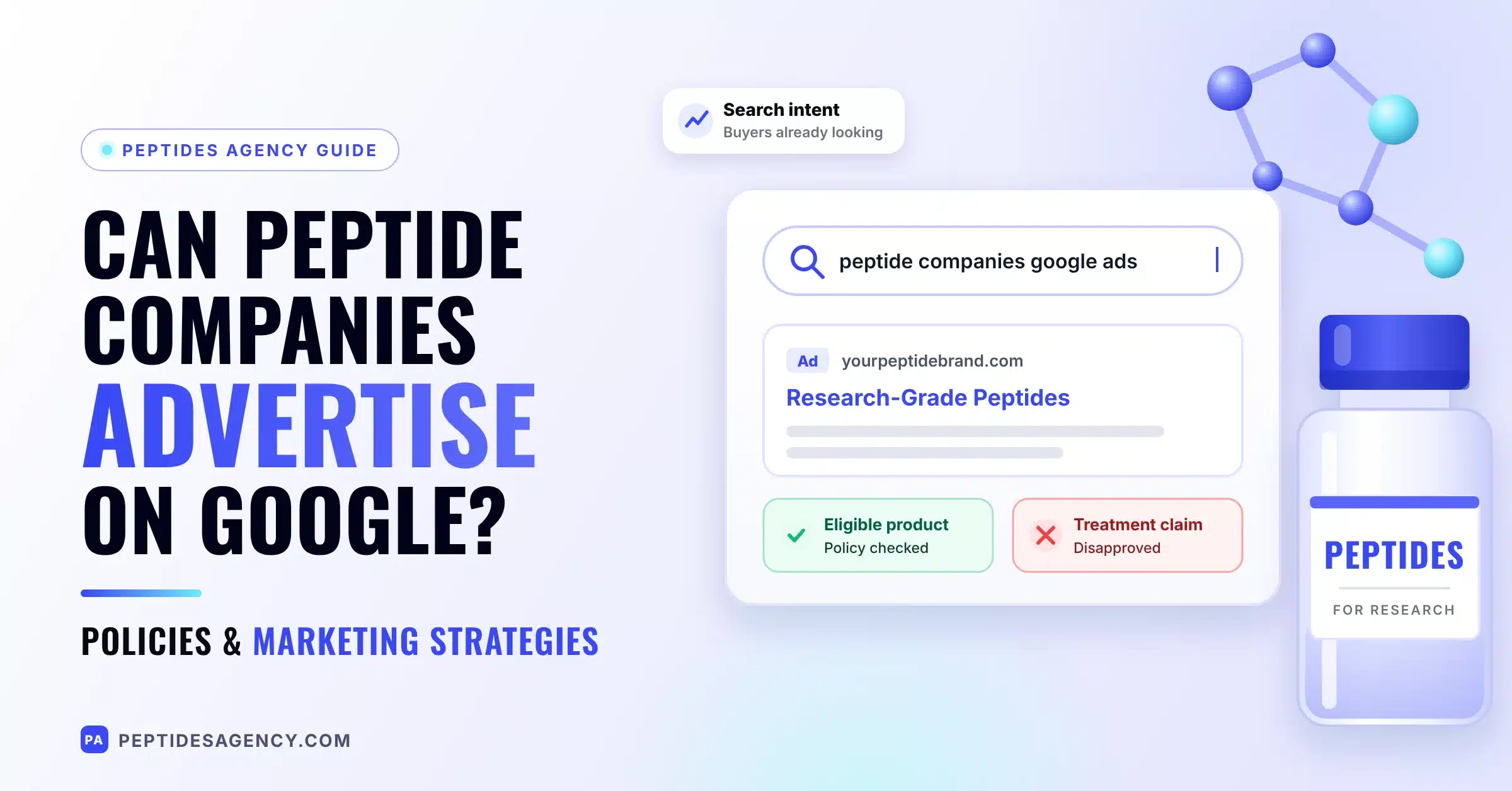 Peptide company reviewing Google Ads policies before launching a search campaign